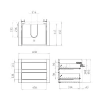 Canvass Storm Grey Matt 600mm Double Drawer Vanity Unit - 0