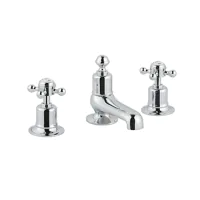 Just Taps Grosvenor Cross 3 Hole Deck Mounted Basin Mixer - Nickel - 0