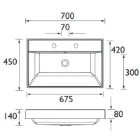 Kirkham 700 x 450mm Basin 2TH - 0