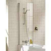 Lakes Square Hinged Bath Screen 1500 x 800mm Silver Frame Clear Glass - 0