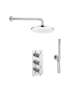 Just Taps Florentine 3 Control Round Thermostatic Shower Valve Fixed Head & Pencil Handset
