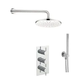 Just Taps Florentine 3 Control Round Thermostatic Shower Valve Fixed Head & Pencil Handset