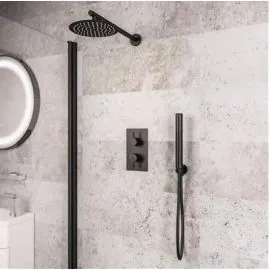 BDC Wall Mounted Round Thermostatic Shower Bundle Matt Black