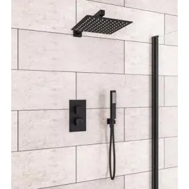 BDC Square Thermostatic Shower Bundle - Matt Black