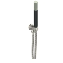 Just Taps Inox Round Water Outlet And Holder With Metal Hose And Slim Black Handshower, Slide Fixing