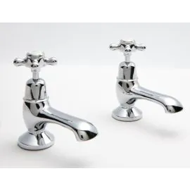 Strand Crosshead Basin Taps Chrome - White Ceramic Incice