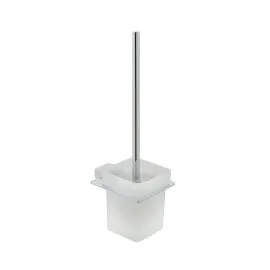 VADO Phase Toilet Brush and Frosted Glass Holder - Chrome Finish